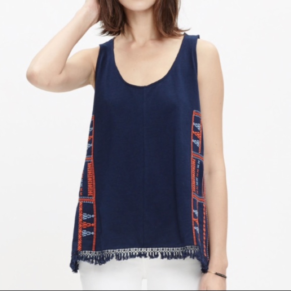 Madewell embroidered fringe tank
